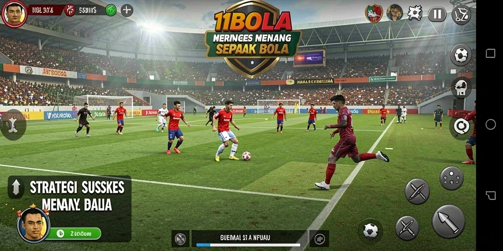 Tampilan gameplay menarik dari 11BOLA dengan strategi sepak bola yang mendebarkan.