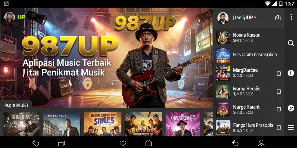 Screenshot gameplay 987UP menampilkan tantangan musik yang menyenangkan.
