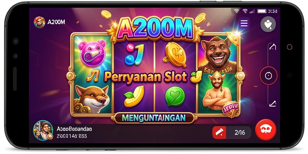 Screenshot A200M menampilkan gameplay penuh warna dan efek suara yang mengasyikkan.