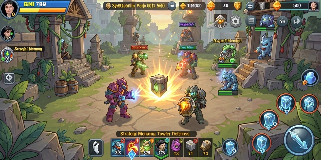 Screenshot dari gameplay BNI789 yang mendebarkan dalam Tower Defense.