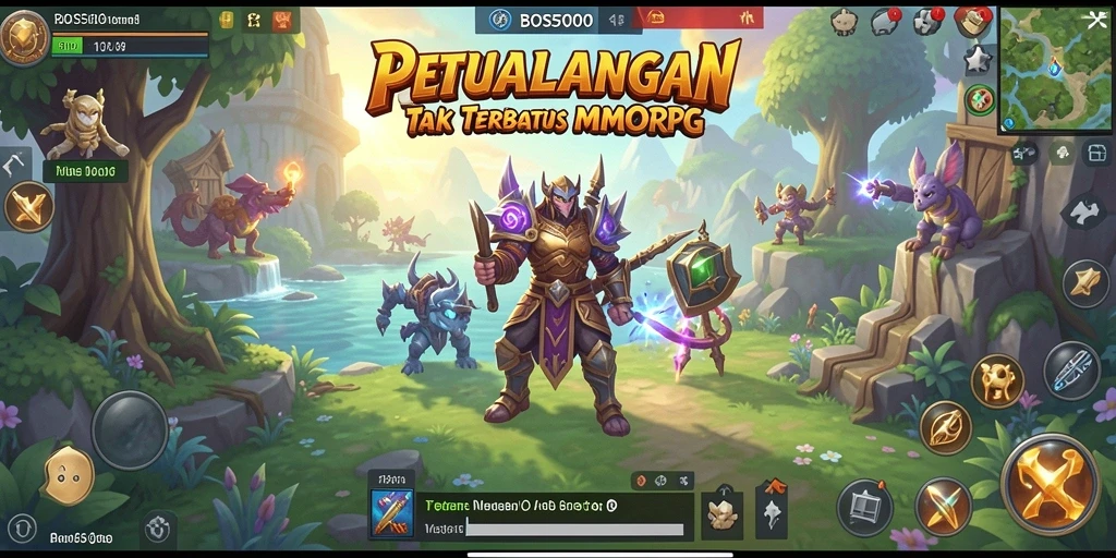 Tangkapan layar utama BOS5000 menampilkan aksi seru petualangan MMORPG.