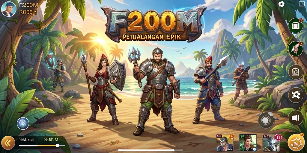 Tangkapan layar F200M menampilkan pertarungan epik dalam dunia RPG.