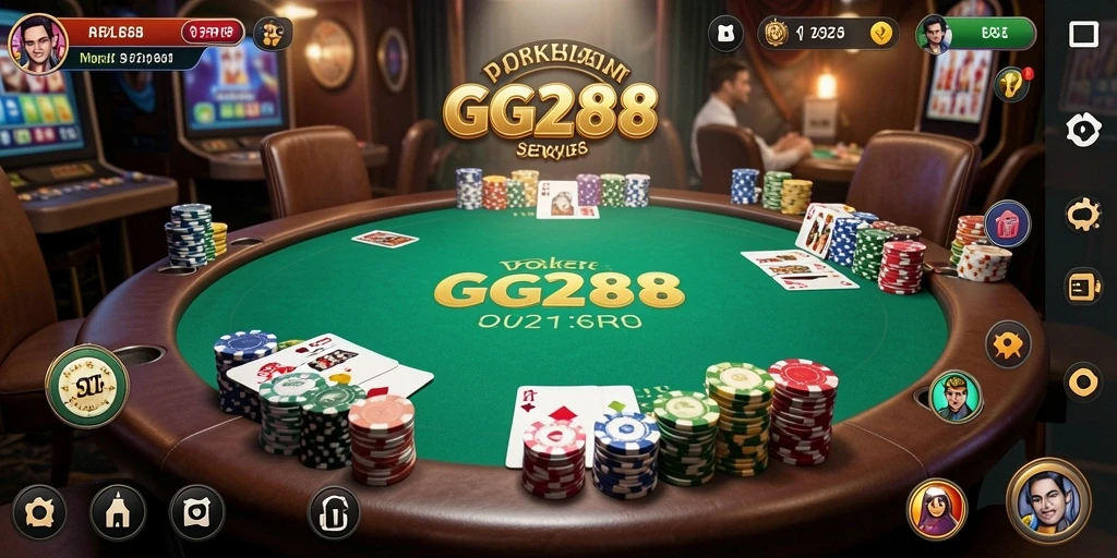 Screenshot gameplay GG288 menampilkan suasana meja poker yang mendebarkan.
