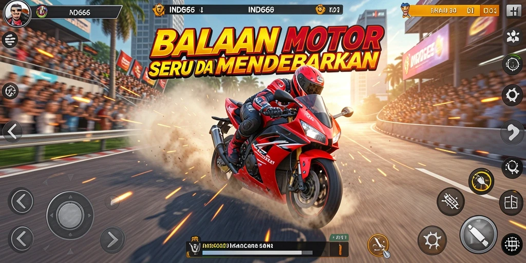 Screenshot IND666 menampilkan aksi balapan motor yang mendebarkan.