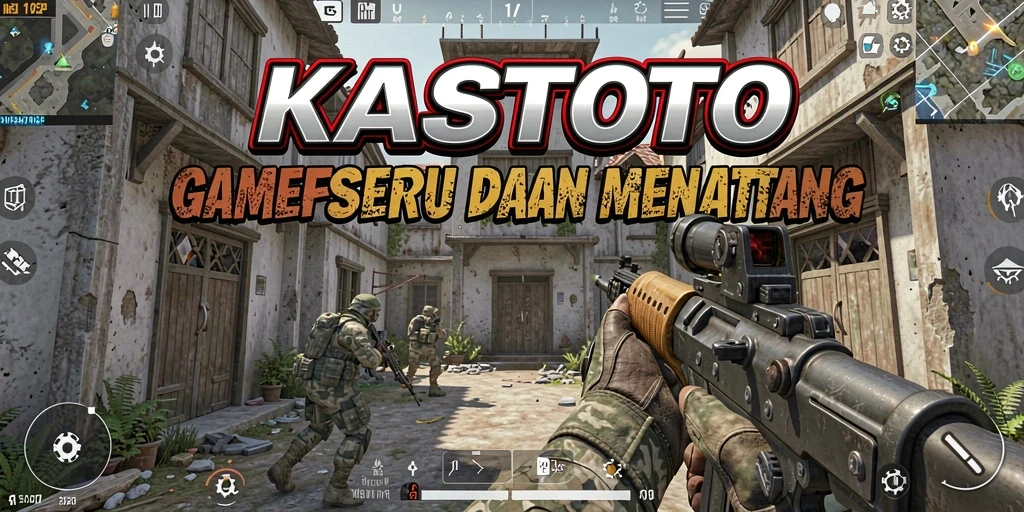 Tangkapan layar utama KASTOTO menampilkan aksi tembak-menembak yang intens.