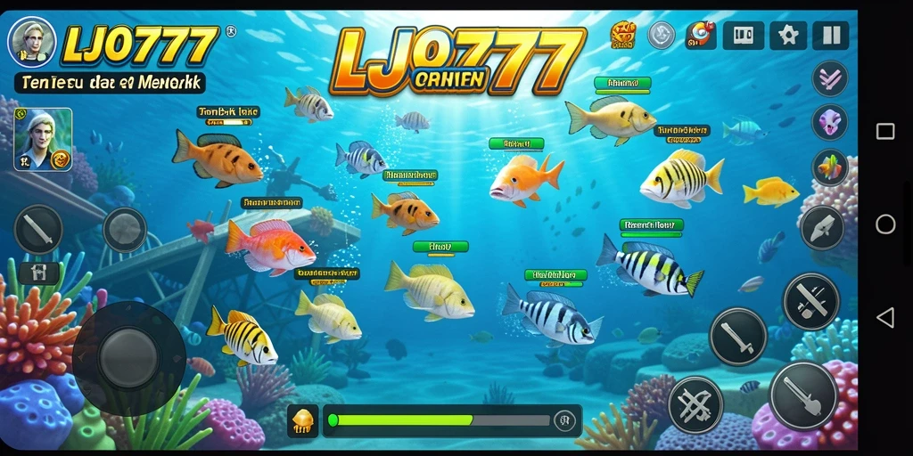 Tampilan gameplay seru dalam LJO777 saat menangkap ikan.