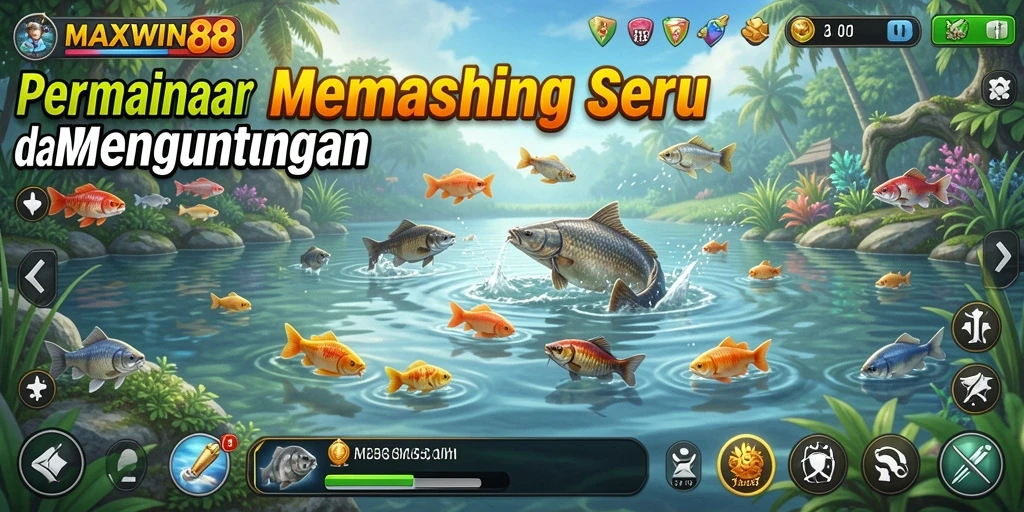 Tampilan gameplay seru di MAXWIN88, menampilkan momen menangkap ikan.