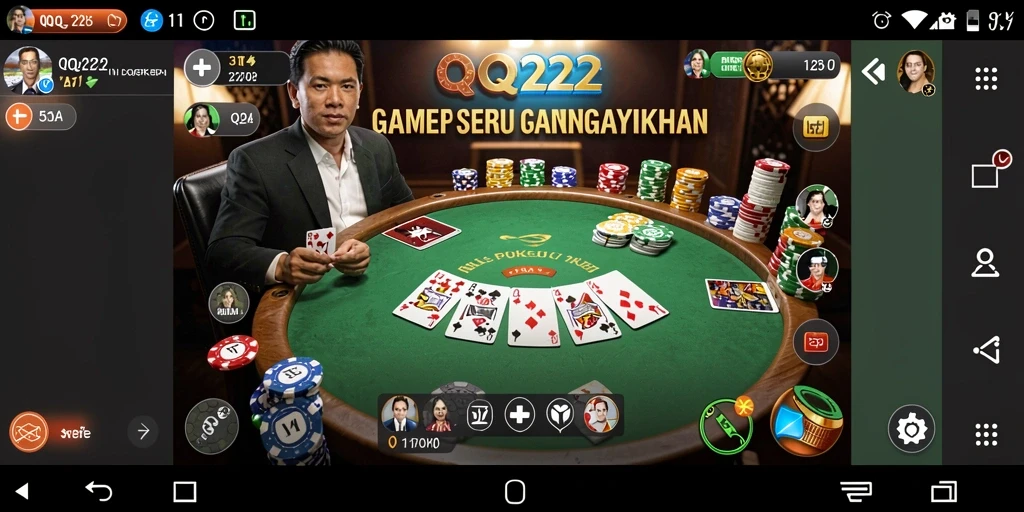 Screenshot gameplay QQ222 menampilkan momen seru permainan Poker.
