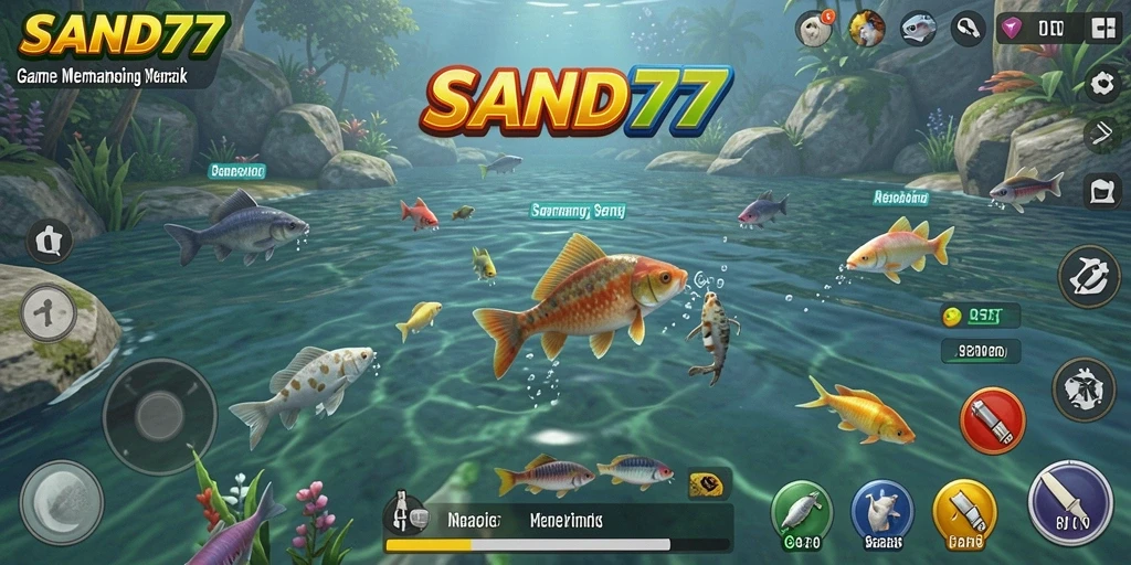 Tampilan gameplay SAND77 dengan aksi memancing yang seru.