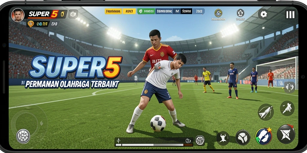 Tampilan gameplay menarik dari SUPER5 menampilkan momen seru pertandingan.