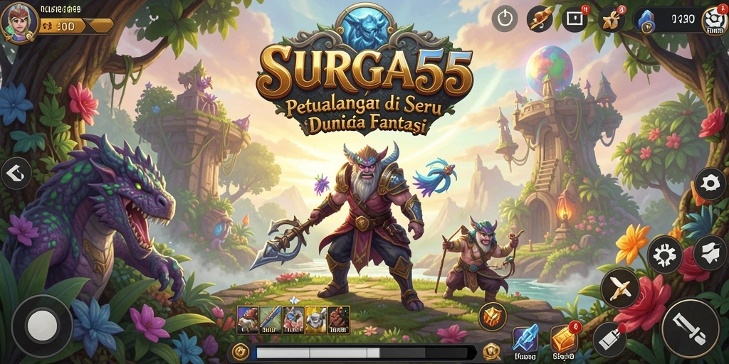 Screenshot utama SURGA55 menampilkan aksi pertempuran yang mendebarkan dalam dunia RPG.