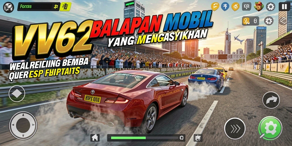 Tangkapan layar gameplay seru di VV62 dengan mobil balapan.