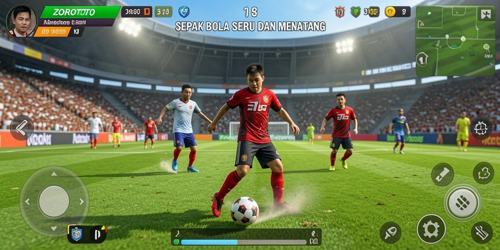 Screenshot gameplay ZOROTOTO menampilkan aksi seru di lapangan.